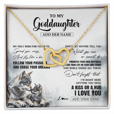 Interlocking Hearts Necklace 18K Yellow Gold Finish | 1 | Personalized To My Goddaughter Gifts Necklace From Godmother Wolf My Only Wish For You Goddaughter Birthday Gifts Graduation Christmas Gift Box Message Card | https://siriusteestore.