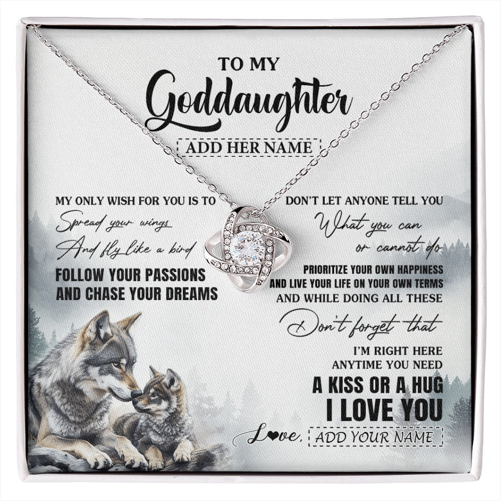 Love Knot Necklace 14K White Gold Finish | 1 | Personalized To My Goddaughter Gifts Necklace From Godmother Wolf My Only Wish For You Goddaughter Birthday Gifts Graduation Christmas Gift Box Message Card | https://siriusteestore.