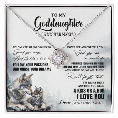 Love Knot Necklace 14K White Gold Finish | 1 | Personalized To My Goddaughter Gifts Necklace From Godmother Wolf My Only Wish For You Goddaughter Birthday Gifts Graduation Christmas Gift Box Message Card | https://siriusteestore.