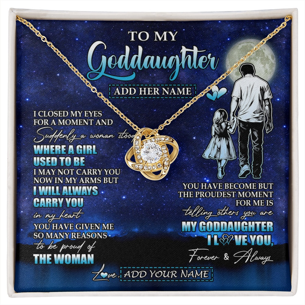 Love Knot Necklace 18K Yellow Gold Finish | 1 | Personalized To My Goddaughter Gifts Necklace From Uncle I Closed My Eyes For A Moment Goddaughter Birthday Graduation Christmas Custom Gift Box Message Card | siriusteestore.myshopify