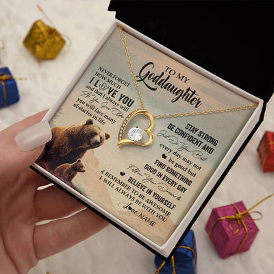 Forever Love Necklace 18K Yellow Gold Finish | 2 | Personalized To My Goddaughter I Love You Forever Necklace From Aunt Uncle Bear Goddaughter Birthday Graduation Christmas Customized Gift Box Message Card | siriusteestore