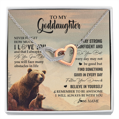 Interlocking Hearts Necklace Stainless Steel & Rose Gold Finish | 1 | Personalized To My Goddaughter I Love You Forever Necklace From Aunt Uncle Bear Goddaughter Birthday Graduation Christmas Customized Gift Box Message Card | siriusteestore