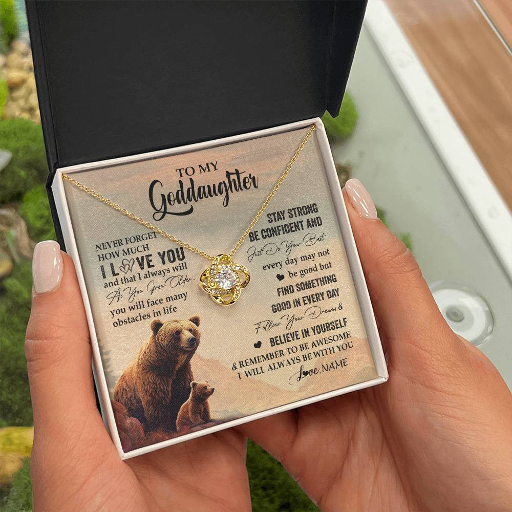 Love Knot Necklace 18K Yellow Gold Finish | 2 | Personalized To My Goddaughter I Love You Forever Necklace From Aunt Uncle Bear Goddaughter Birthday Graduation Christmas Customized Gift Box Message Card | siriusteestore