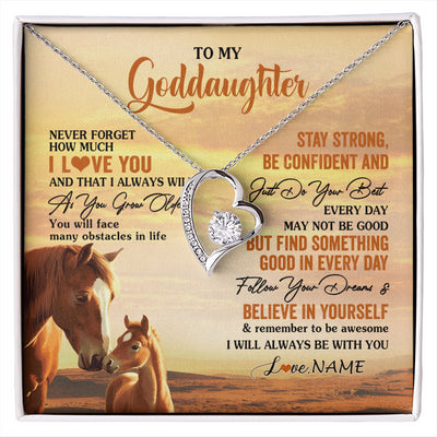 Forever Love Necklace 14K White Gold Finish | 1 | Personalized To My Goddaughter I Love You Forever Necklace From Godfather Aunt Horse Goddaughter Birthday JewelryChristmas Customized Gift Box Message Card | siriusteestore