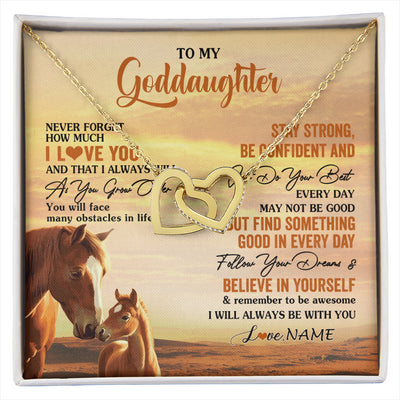 Interlocking Hearts Necklace 18K Yellow Gold Finish | 1 | Personalized To My Goddaughter I Love You Forever Necklace From Godfather Aunt Horse Goddaughter Birthday JewelryChristmas Customized Gift Box Message Card | siriusteestore