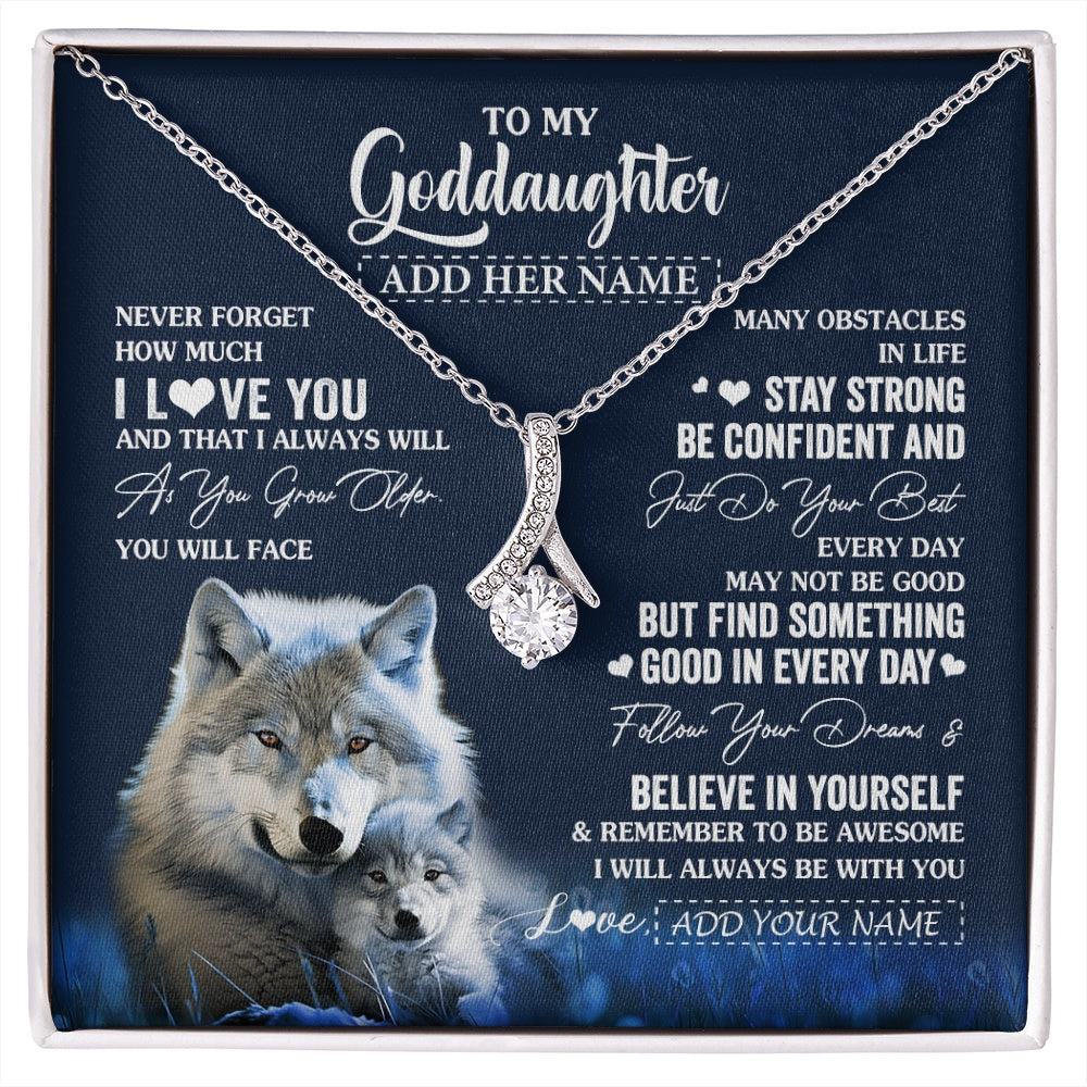 Alluring Beauty Necklace 14K White Gold Finish | 1 | Personalized To My Goddaughter I Love You Forever Necklace From Godmother Wolf Goddaughter Birthday Gifts Graduation Christmas Custom Gift Box Message Card | siriusteestore.myshopify