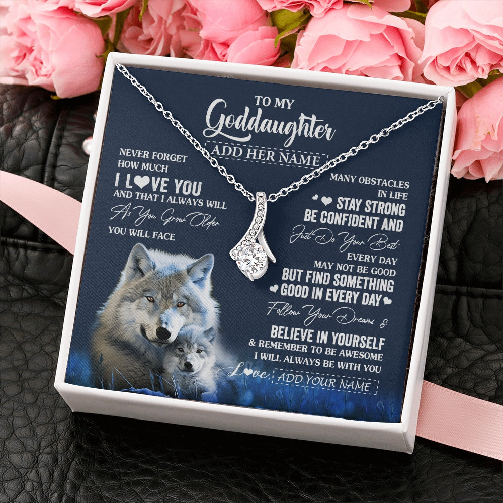 Alluring Beauty Necklace 14K White Gold Finish | 2 | Personalized To My Goddaughter I Love You Forever Necklace From Godmother Wolf Goddaughter Birthday Gifts Graduation Christmas Custom Gift Box Message Card | siriusteestore.myshopify