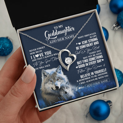 Forever Love Necklace 14K White Gold Finish | 2 | Personalized To My Goddaughter I Love You Forever Necklace From Godmother Wolf Goddaughter Birthday Gifts Graduation Christmas Custom Gift Box Message Card | siriusteestore.myshopify