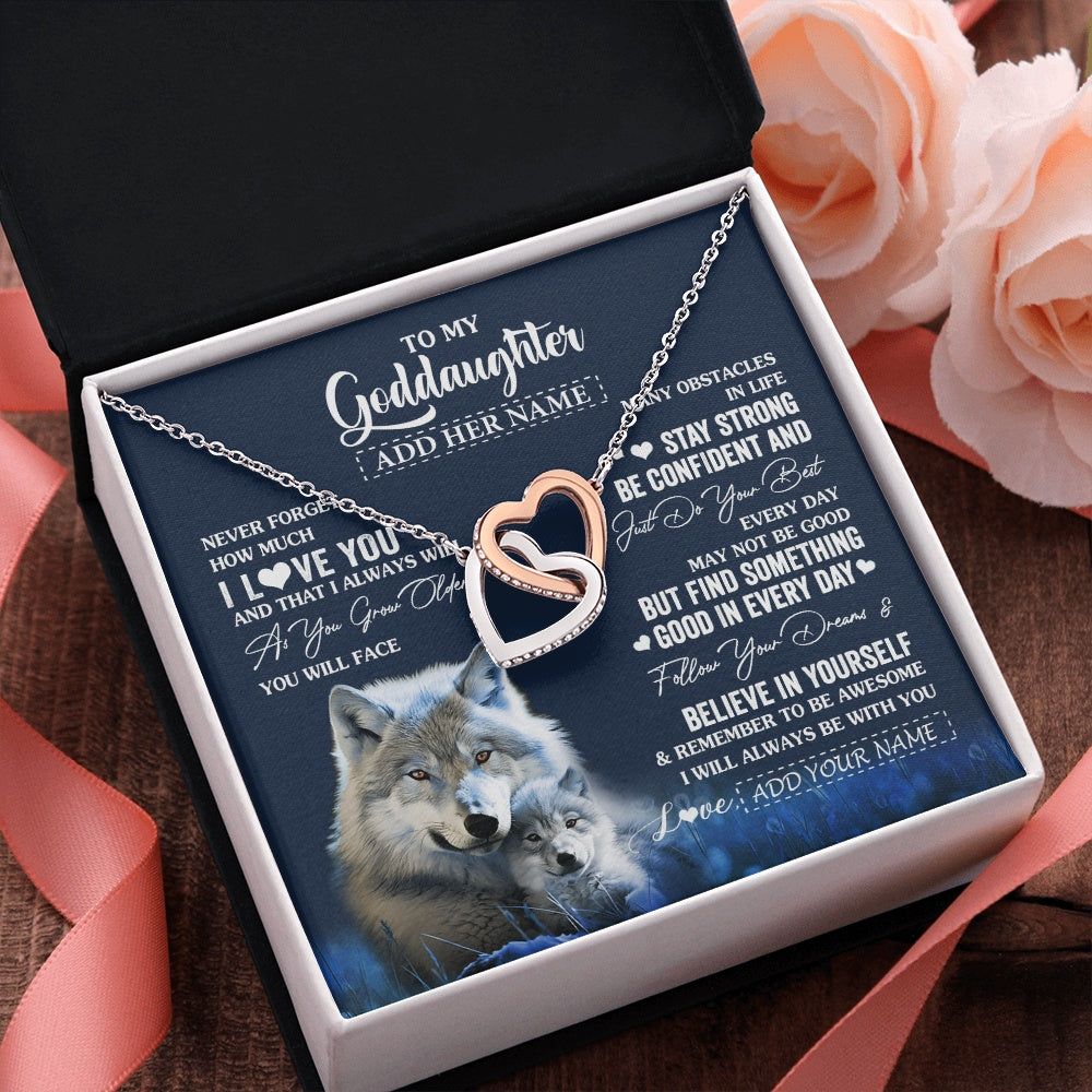Interlocking Hearts Necklace Stainless Steel & Rose Gold Finish | 2 | Personalized To My Goddaughter I Love You Forever Necklace From Godmother Wolf Goddaughter Birthday Gifts Graduation Christmas Custom Gift Box Message Card | siriusteestore.myshopify
