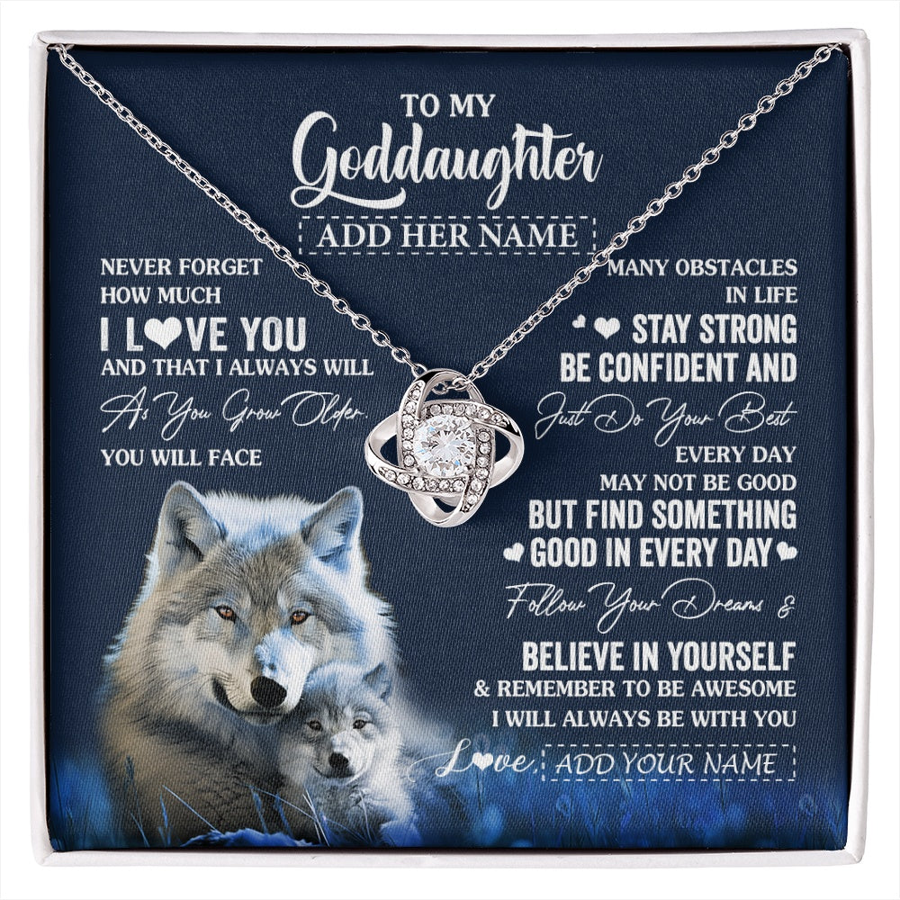 Love Knot Necklace 14K White Gold Finish | 1 | Personalized To My Goddaughter I Love You Forever Necklace From Godmother Wolf Goddaughter Birthday Gifts Graduation Christmas Custom Gift Box Message Card | siriusteestore.myshopify
