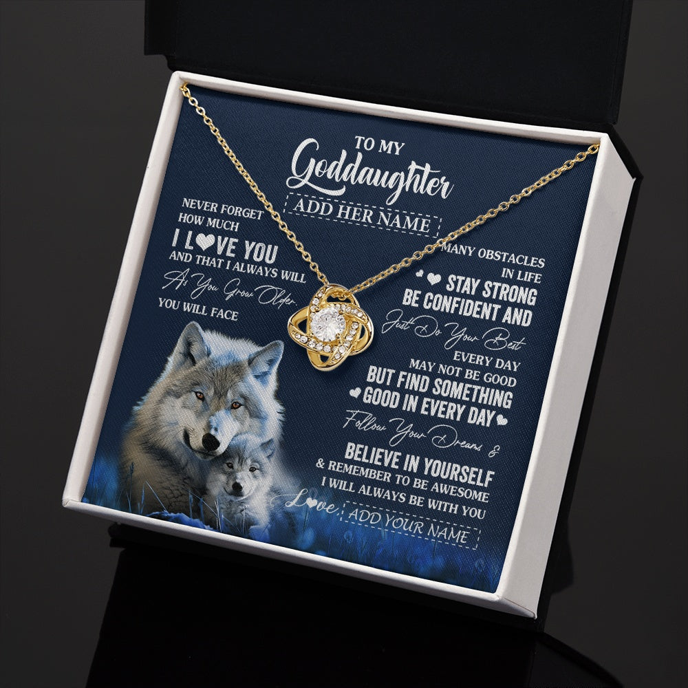 Love Knot Necklace 18K Yellow Gold Finish | 2 | Personalized To My Goddaughter I Love You Forever Necklace From Godmother Wolf Goddaughter Birthday Gifts Graduation Christmas Custom Gift Box Message Card | siriusteestore.myshopify