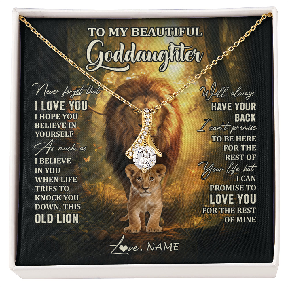 Alluring Beauty Necklace 18K Yellow Gold Finish | 1 | Personalized To My Goddaughter Lion Necklace From Godfather Never Forget That I Love You Niece Birthday Graduation Christmas Customized Gift Box Message Card | siriusteestore