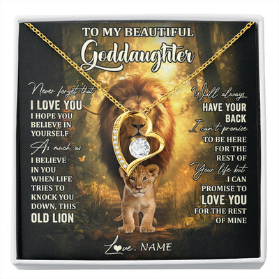 Forever Love Necklace 18K Yellow Gold Finish | 1 | Personalized To My Goddaughter Lion Necklace From Godfather Never Forget That I Love You Niece Birthday Graduation Christmas Customized Gift Box Message Card | siriusteestore