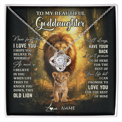 Love Knot Necklace 14K White Gold Finish | 1 | Personalized To My Goddaughter Lion Necklace From Godfather Never Forget That I Love You Niece Birthday Graduation Christmas Customized Gift Box Message Card | siriusteestore