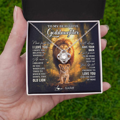 Love Knot Necklace 14K White Gold Finish | 2 | Personalized To My Goddaughter Lion Necklace From Godfather Never Forget That I Love You Niece Birthday Graduation Christmas Customized Gift Box Message Card | siriusteestore