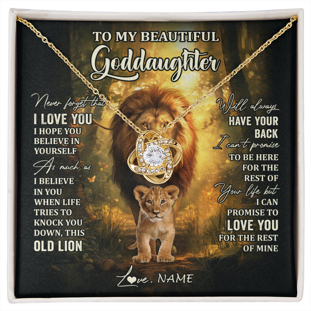 Love Knot Necklace 18K Yellow Gold Finish | 1 | Personalized To My Goddaughter Lion Necklace From Godfather Never Forget That I Love You Niece Birthday Graduation Christmas Customized Gift Box Message Card | siriusteestore