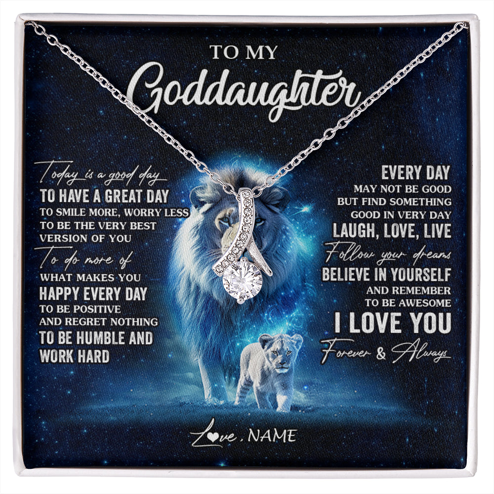 Alluring Beauty Necklace 14K White Gold Finish | 1 | Personalized To My Goddaughter Lion Necklace From Godfather Today Is A Good Day Goddaughter Gifts Birthday Christmas Customized Gift Box Message Card | siriusteestore
