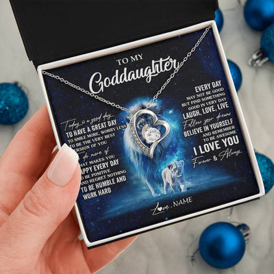 Forever Love Necklace 14K White Gold Finish | 2 | Personalized To My Goddaughter Lion Necklace From Godfather Today Is A Good Day Goddaughter Gifts Birthday Christmas Customized Gift Box Message Card | siriusteestore