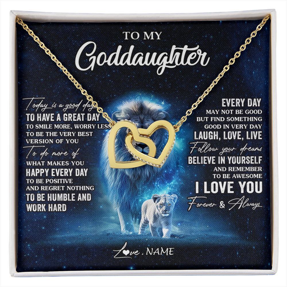 Interlocking Hearts Necklace 18K Yellow Gold Finish | 1 | Personalized To My Goddaughter Lion Necklace From Godfather Today Is A Good Day Goddaughter Gifts Birthday Christmas Customized Gift Box Message Card | siriusteestore