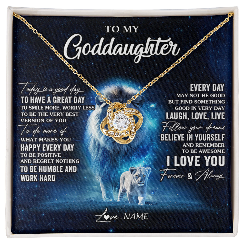 Love Knot Necklace 18K Yellow Gold Finish | 1 | Personalized To My Goddaughter Lion Necklace From Godfather Today Is A Good Day Goddaughter Gifts Birthday Christmas Customized Gift Box Message Card | siriusteestore