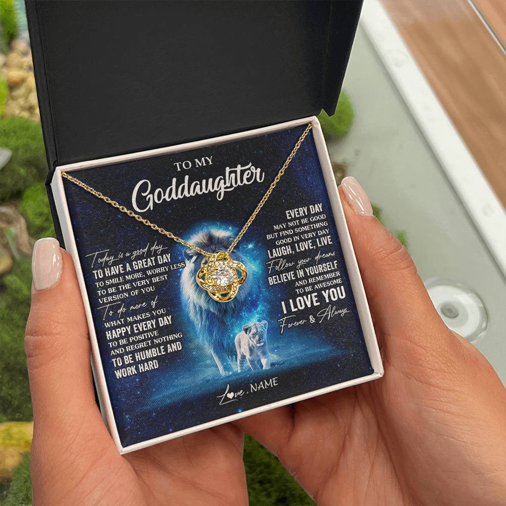 Love Knot Necklace 18K Yellow Gold Finish | 2 | Personalized To My Goddaughter Lion Necklace From Godfather Today Is A Good Day Goddaughter Gifts Birthday Christmas Customized Gift Box Message Card | siriusteestore