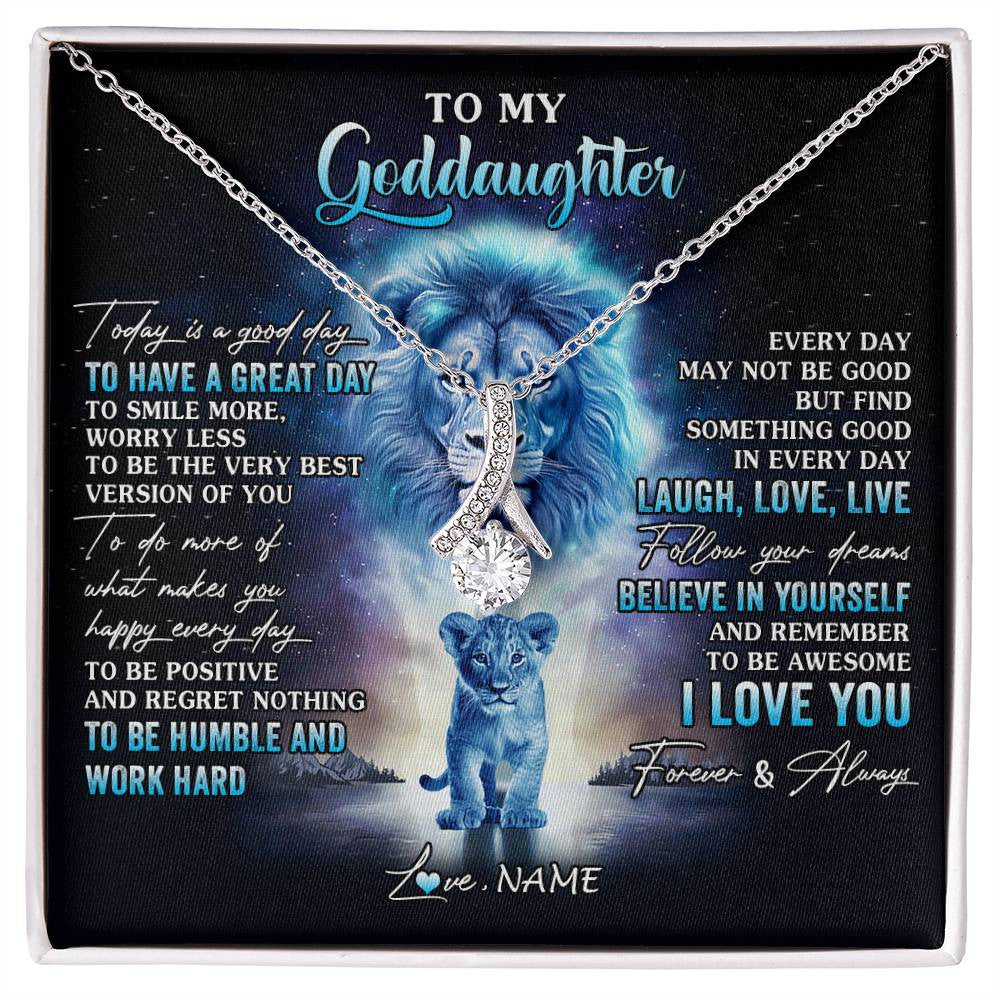 Alluring Beauty Necklace 14K White Gold Finish | 1 | Personalized To My Goddaughter Lion Necklace From Godfather Uncle Every Day Laugh Love Live Goddaughter Birthday Christmas Customized Gift Box Message Card | siriusteestore