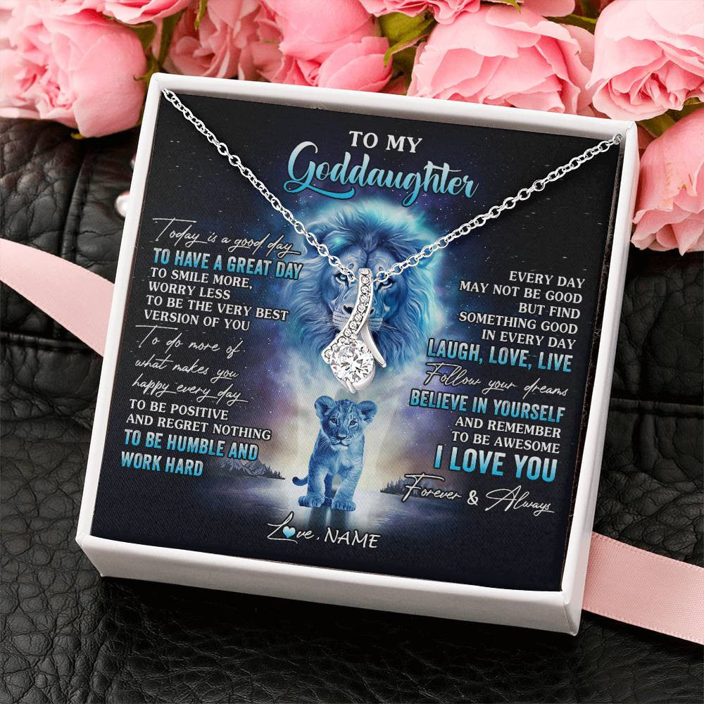 Alluring Beauty Necklace 14K White Gold Finish | 2 | Personalized To My Goddaughter Lion Necklace From Godfather Uncle Every Day Laugh Love Live Goddaughter Birthday Christmas Customized Gift Box Message Card | siriusteestore