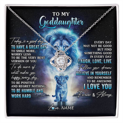 Love Knot Necklace 14K White Gold Finish | 1 | Personalized To My Goddaughter Lion Necklace From Godfather Uncle Every Day Laugh Love Live Goddaughter Birthday Christmas Customized Gift Box Message Card | siriusteestore