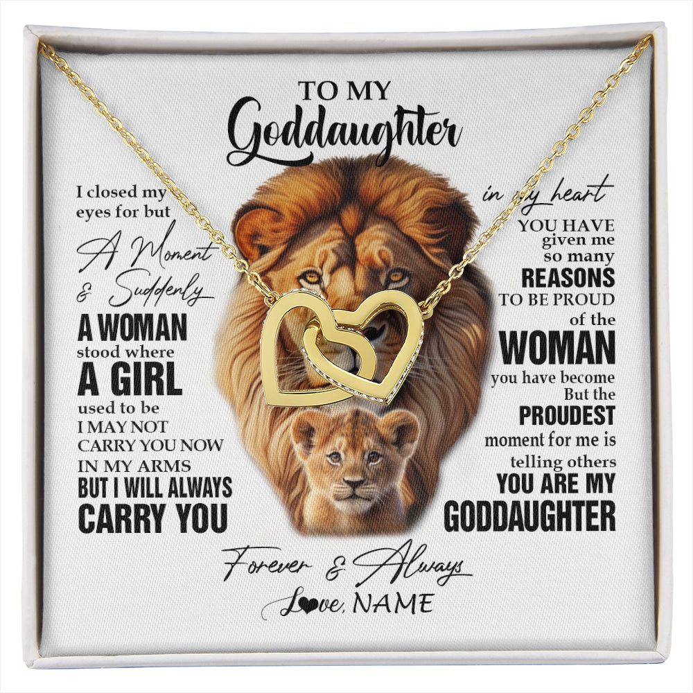 Interlocking Hearts Necklace 18K Yellow Gold Finish | 1 | Personalized To My Goddaughter Lion Necklace From Godfather Uncle I Closed My Eyes Great Goddaughter Birthday Gifts Christmas Customized Gift Box Message Card | siriusteestore