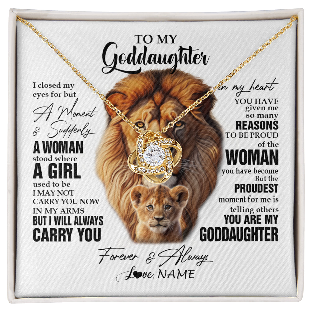Love Knot Necklace 18K Yellow Gold Finish | 1 | Personalized To My Goddaughter Lion Necklace From Godfather Uncle I Closed My Eyes Great Goddaughter Birthday Gifts Christmas Customized Gift Box Message Card | siriusteestore