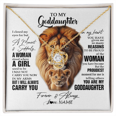 Love Knot Necklace 18K Yellow Gold Finish | 1 | Personalized To My Goddaughter Lion Necklace From Godfather Uncle I Closed My Eyes Great Goddaughter Birthday Gifts Christmas Customized Gift Box Message Card | siriusteestore