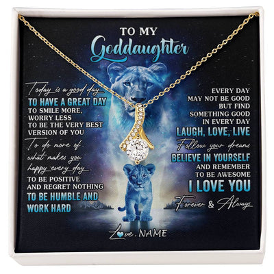Alluring Beauty Necklace 18K Yellow Gold Finish | 1 | Personalized To My Goddaughter Lion Necklace From Godmother Aunt Every Day Laugh Love Live Goddaughter Birthday Christmas Customized Gift Box Message Card | siriusteestore