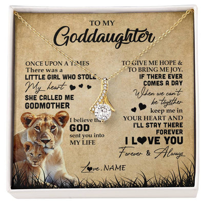 Alluring Beauty Necklace 18K Yellow Gold Finish | Personalized To My Goddaughter Lion Necklace From Godmother I'll Stay There Forever Goddaughter Birthday Graduation Christmas Customized Gift Box Message Card | siriusteestore