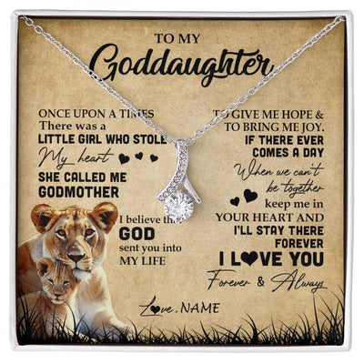 Alluring Beauty Necklace | Personalized To My Goddaughter Lion Necklace From Godmother I'll Stay There Forever Goddaughter Birthday Graduation Christmas Customized Gift Box Message Card | siriusteestore