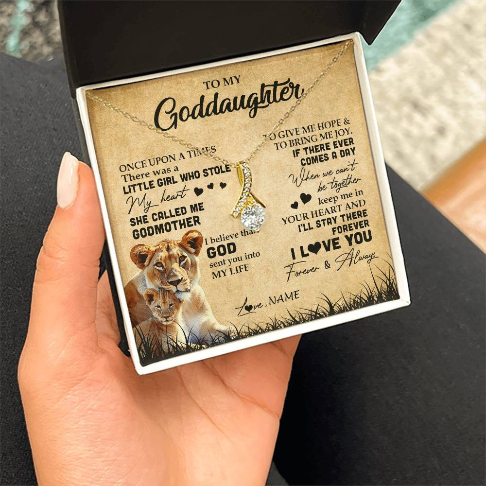 Alluring Beauty Necklace 18K Yellow Gold Finish | Personalized To My Goddaughter Lion Necklace From Godmother I'll Stay There Forever Goddaughter Birthday Graduation Christmas Customized Gift Box Message Card | siriusteestore