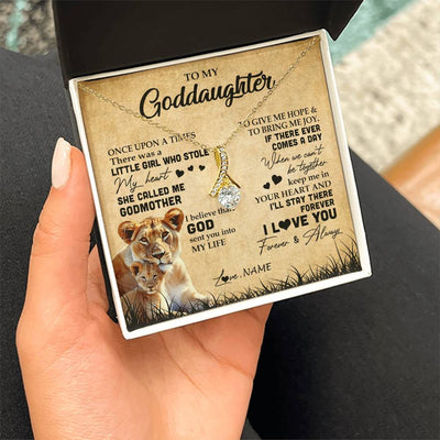 Alluring Beauty Necklace 18K Yellow Gold Finish | Personalized To My Goddaughter Lion Necklace From Godmother I'll Stay There Forever Goddaughter Birthday Graduation Christmas Customized Gift Box Message Card | siriusteestore