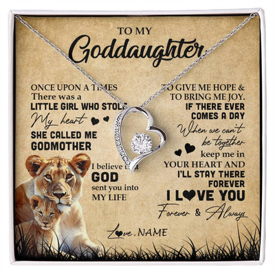 Forever Love Necklace | Personalized To My Goddaughter Lion Necklace From Godmother I'll Stay There Forever Goddaughter Birthday Graduation Christmas Customized Gift Box Message Card | siriusteestore