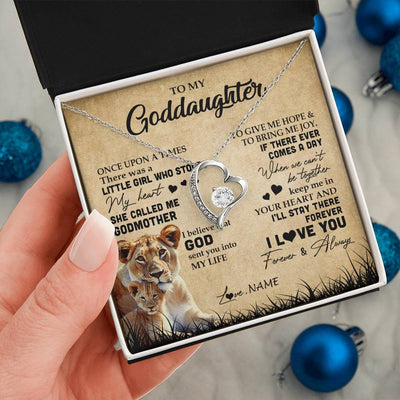 Forever Love Necklace | Personalized To My Goddaughter Lion Necklace From Godmother I'll Stay There Forever Goddaughter Birthday Graduation Christmas Customized Gift Box Message Card | siriusteestore