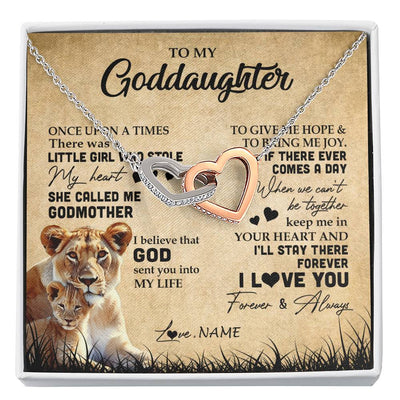 Interlocking Hearts Necklace | Personalized To My Goddaughter Lion Necklace From Godmother I'll Stay There Forever Goddaughter Birthday Graduation Christmas Customized Gift Box Message Card | siriusteestore