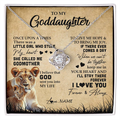 Love Knot Necklace | Personalized To My Goddaughter Lion Necklace From Godmother I'll Stay There Forever Goddaughter Birthday Graduation Christmas Customized Gift Box Message Card | siriusteestore