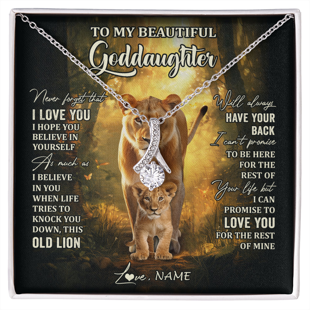 Alluring Beauty Necklace 14K White Gold Finish | 1 | Personalized To My Goddaughter Lion Necklace From Godmother Never Forget That I Love You Niece Birthday Graduation Christmas Customized Gift Box Message Card | siriusteestore