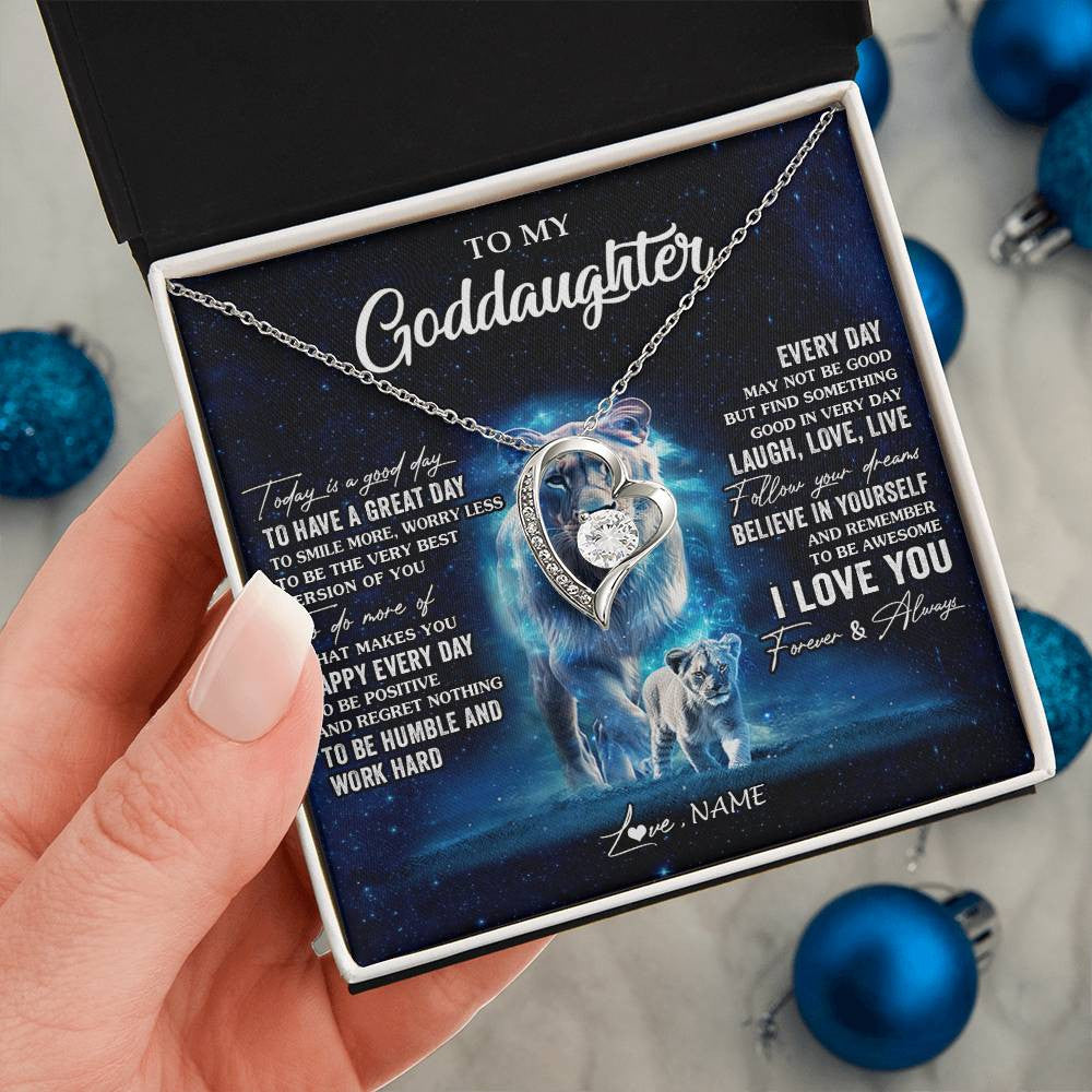 Forever Love Necklace 14K White Gold Finish | 2 | Personalized To My Goddaughter Lion Necklace From Godmother Today Is A Good Day Goddaughter Gifts Birthday Christmas Customized Gift Box Message Card | siriusteestore