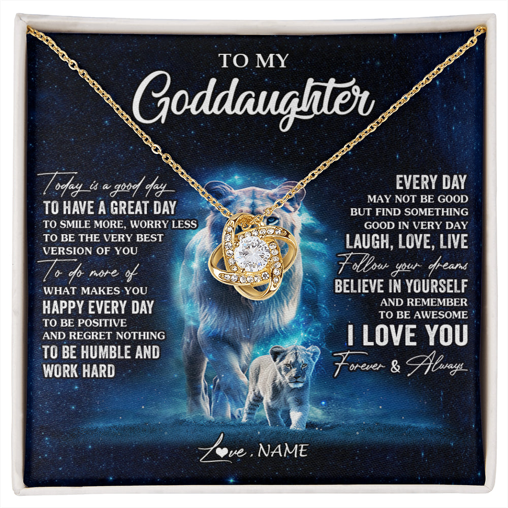 Love Knot Necklace 18K Yellow Gold Finish | 1 | Personalized To My Goddaughter Lion Necklace From Godmother Today Is A Good Day Goddaughter Gifts Birthday Christmas Customized Gift Box Message Card | siriusteestore
