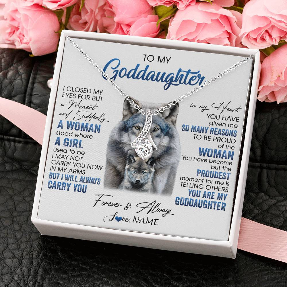 Alluring Beauty Necklace 14K White Gold Finish | 2 | Personalized To My Goddaughter Necklace From Aunt I Close My Eyes For But A Moment Wolf Goddaughter Birthday Gifts Christmas Customized Gift Box Message Card | siriusteestore