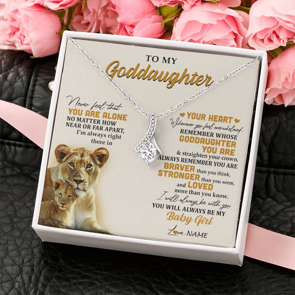 Alluring Beauty Necklace 14K White Gold Finish | 2 | Personalized To My Goddaughter Necklace From Aunt Lion Never Feel That You Are Alone Great Goddaughter Birthday Christmas Customized Gift Box Message Card | siriusteestore