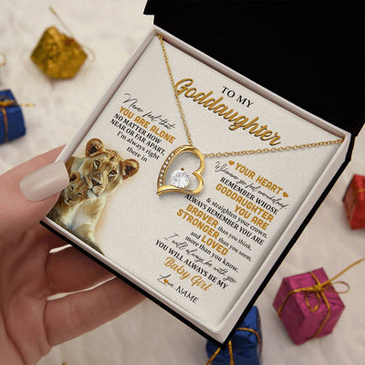 Forever Love Necklace 18K Yellow Gold Finish | 2 | Personalized To My Goddaughter Necklace From Aunt Lion Never Feel That You Are Alone Great Goddaughter Birthday Christmas Customized Gift Box Message Card | siriusteestore