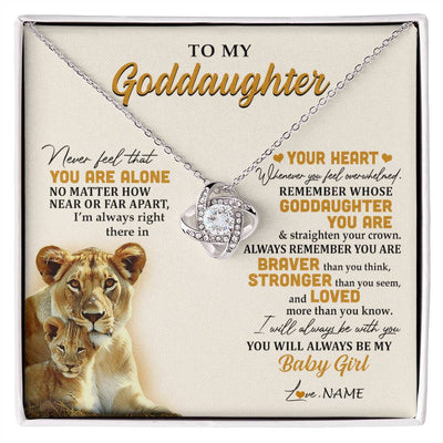 Love Knot Necklace 14K White Gold Finish | 1 | Personalized To My Goddaughter Necklace From Aunt Lion Never Feel That You Are Alone Great Goddaughter Birthday Christmas Customized Gift Box Message Card | siriusteestore