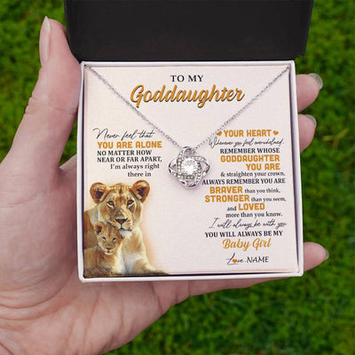 Love Knot Necklace 14K White Gold Finish | 2 | Personalized To My Goddaughter Necklace From Aunt Lion Never Feel That You Are Alone Great Goddaughter Birthday Christmas Customized Gift Box Message Card | siriusteestore