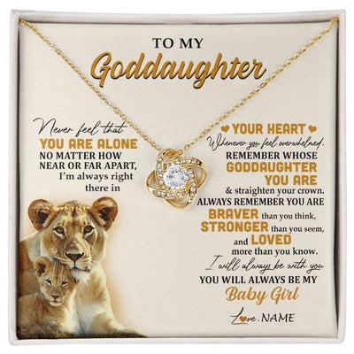 Love Knot Necklace 18K Yellow Gold Finish | 1 | Personalized To My Goddaughter Necklace From Aunt Lion Never Feel That You Are Alone Great Goddaughter Birthday Christmas Customized Gift Box Message Card | siriusteestore