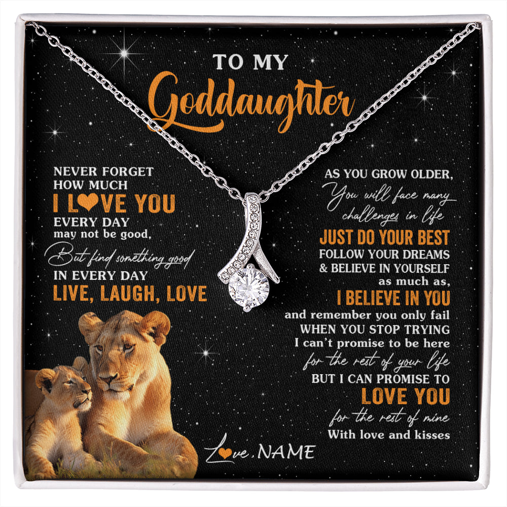 Alluring Beauty Necklace 14K White Gold Finish | 1 | Personalized To My Goddaughter Necklace From Aunt Live Laugh Love Lion Goddaughter Birthday Positive Graduation Christmas Customized Gift Box Message Card | siriusteestore